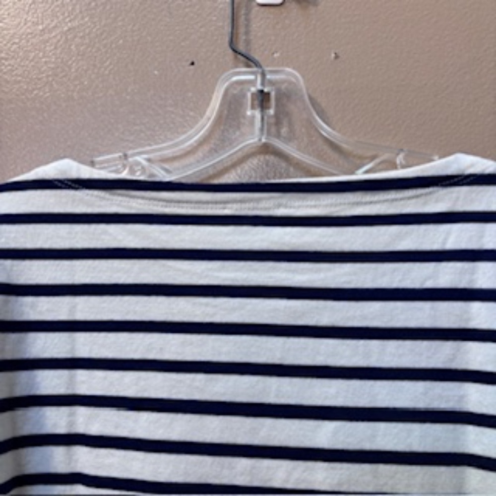 J. Crew Boatneck Striped Nautical Top Navy/White Heart Elbow Patches Size M NWT - Picture 7 of 7